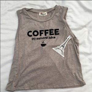 NWT Coffee “ survival juice “ loose muscle tee